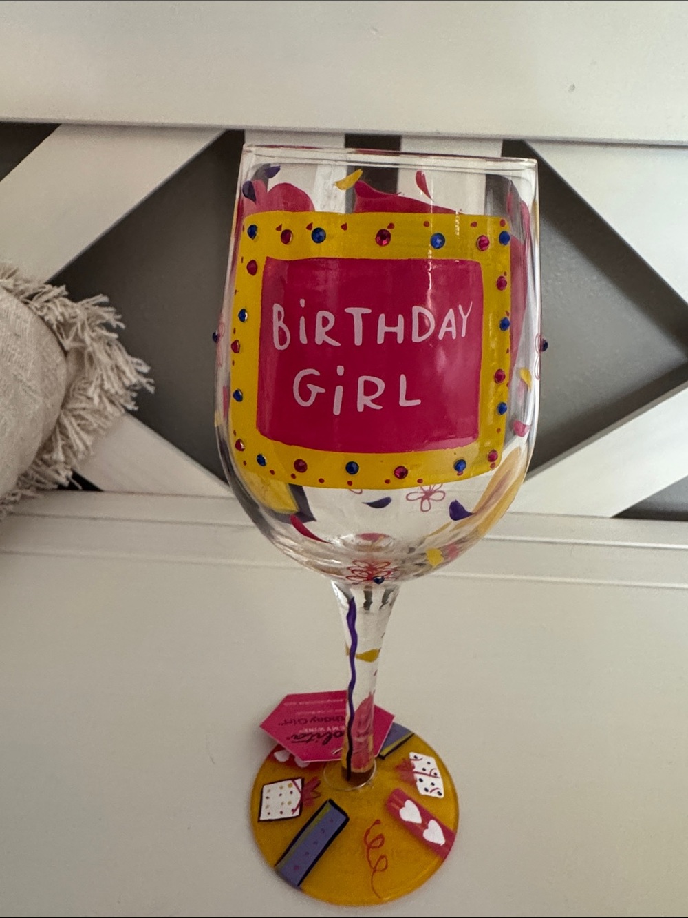 Lolita Hand-Painted 'Birthday Girl' Wine Glass - Pink, Purple & Yellow - Picture 3 of 6